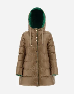 Herno Lange Daunenjacken-A-Formige Wendejacke Aus Nylon Ultralight Und New Techno Taft