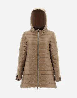 Herno Lange Daunenjacken-A-Form-Jacke Aus Nylon Ultralight Mit Shantung Details