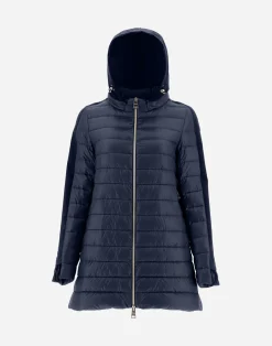 Herno Lange Daunenjacken-A-Form-Jacke Aus Nylon Ultralight Mit Shantung Details